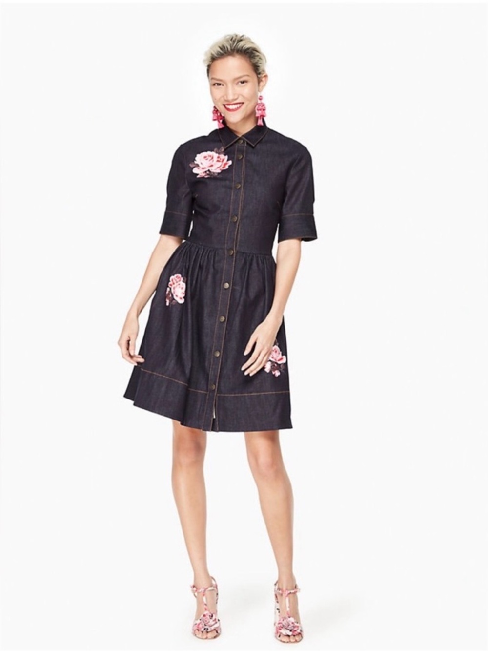 Kate Spade New York‎ Broome Street Rose Dark Blue Denim Shirtdress, Size 10